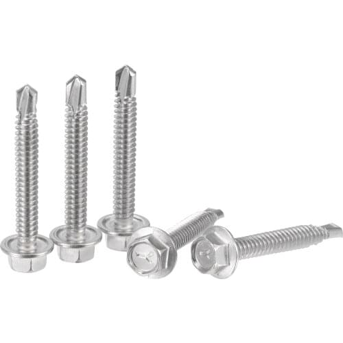 Uxcell Hex Washer Head Self Drilling Screws, #12 x 38mm 410 Stainless Steel Self Tapping Sheet Metal Screw 25pcs