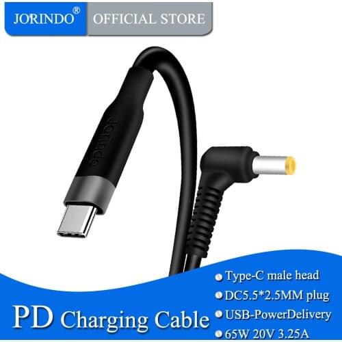 JORINDO Type-C male plug to DC5.5*2.5MM plug Notebook power conversion cable，PD 65w decoy fast charging line