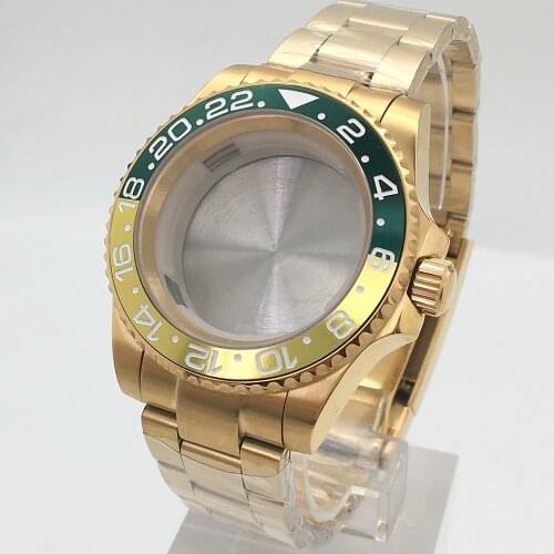 GMT40mm gold coated replacement case watch parts Sapphire Crystal Watch Bracelet waterproof steel case, no magnifying glass