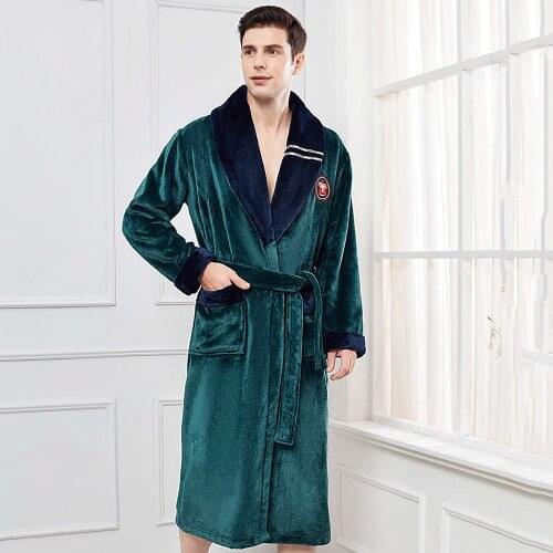 Coral Fleece Warm Sleepwear Kimono Bathrobe Gown Male Robe Lounge Wear Loose Home Clothes Winter Thick Nightgown Lingerie