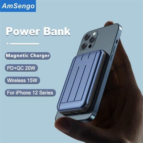 Amsengo 5000mAh 15W Magnetic Fast Wireless Power Bank For Magnetic iPhone 12 Pro Max 12mini PowerBank External auxiliary battery