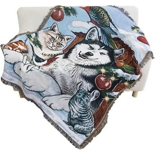 Animal High-grade Cotton Line Home Blanket Retro Decor Wall Tapestry Sofa Dust Covers Bedroom Living Room Carpet Rug Mat