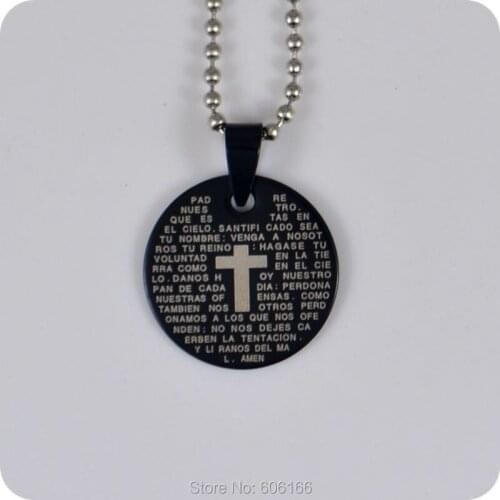 Spanish Bible Lords Prayer Cross Stainless Steel Pendant Necklace Catholic Christian Fashion Religious jewelry