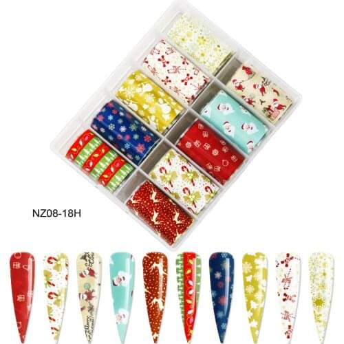10 Colors Christmas Nail Foil Transfer Sticker Halloween Symbols Nail Art Stickers Tips Wraps Foil Festival Decoration Decals