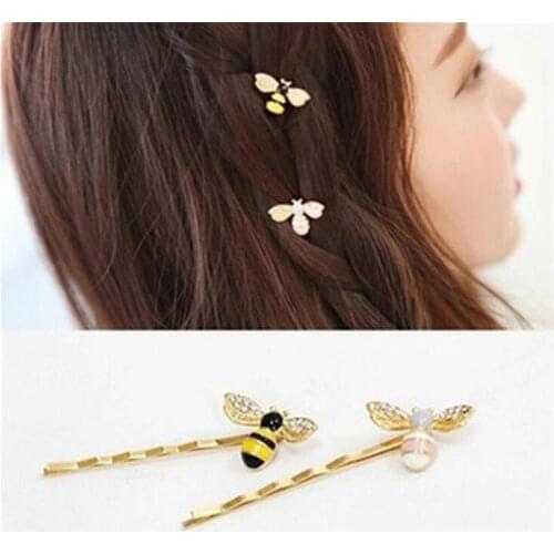 2Pcs Kawaii Mini Bee Diamond Metal Hair Clip Hairband Comb Bobby Pin Barrette Hairpin Headdress Accessories Beauty Styling Tools