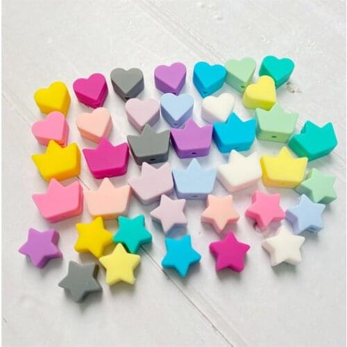 30pcs Silicone Beads Food Grade Silicone Star Heart Crown Teether Baby Silicone Rodent Bracelet Diy Crafts Baby Teether