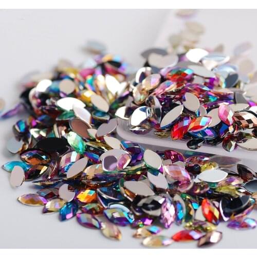 600PCSMixed Sizes Acrylic Rhinestones Eye Shape Crystal AB Flat Back Nail Rhinestone 3D Non HotFix Nail Art Decoration DIY Tool