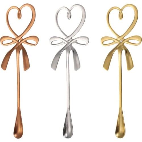 Promotion! 3 Pieces Hanging Cup Spoon Love Bowknot Coffee Tea Spoon Stainless Steel Coffee Stirring Spoon