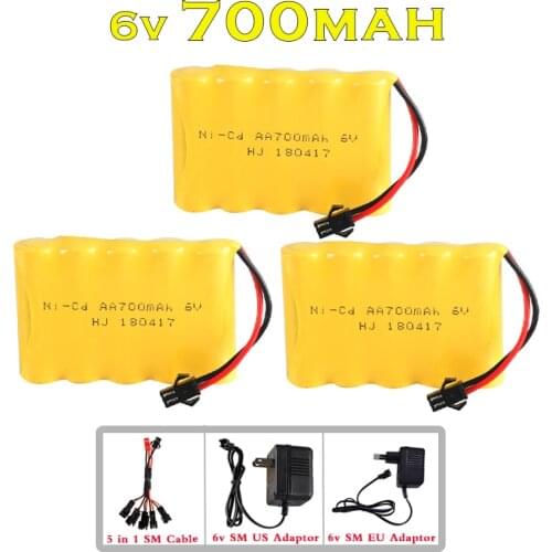 6V 700mAh NI-CD AA NICD RC Car Lipo Battery Pack With Charger for WPL C24 RC Car Boat Gun Tank Truck RC Toy Model SM Plug 3PCS