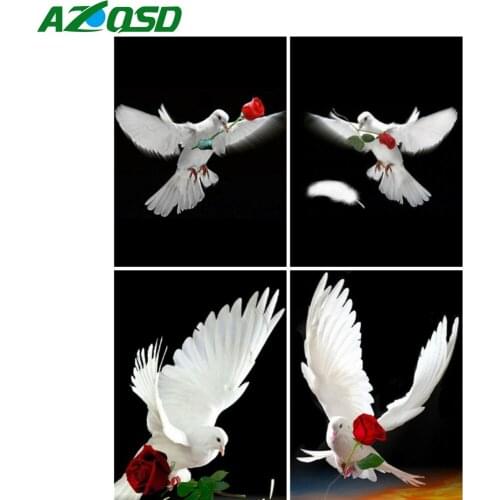 AZQSD 5D Diamond Art Painting Penguin Rose Flower Cross Stitch Needlework Rhinestone Diamond Embroidery Animal Mosaic Home Decor