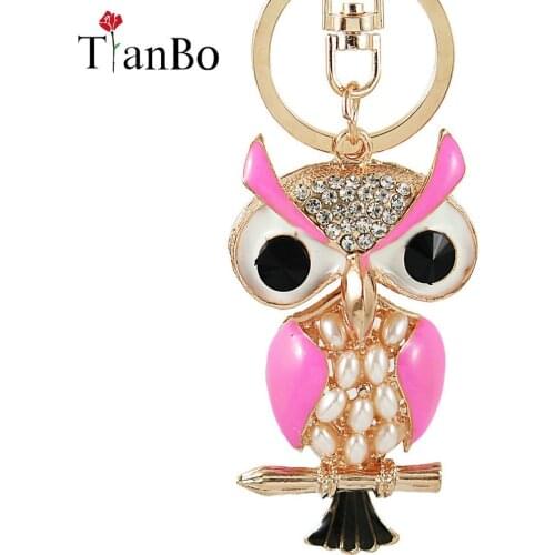 TianBo Owl Bird Animal Lovely Cute Crystal Charm Pendant Purse Handbag Car Key Keyring Keychain Party Creative Birthday Gift