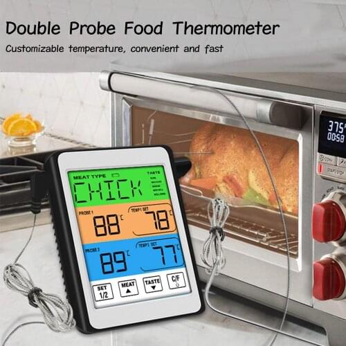 Double Probe Touch Digital BBQ Thermometer Cooking Meat Food Oven Grilling Smoker Kitchen Probe Temperature Timer Alarm