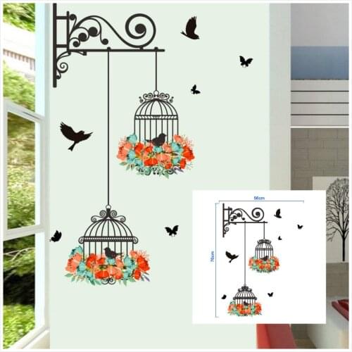 Decorative Wall Stickers Birdcage Garland Home Cafe Decor PVC Material Literary Retro Style