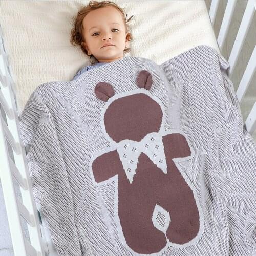 Baby Blanket 100%Cotton Plaid Knitted Newborn Girl Boy Stroller Wrap Swaddle Soft Toddler Infant Bed Cradle Crib Cute Bear Quilt