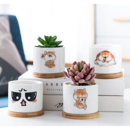 Character Face Animal Expression Cartoon Cute Succulent Ceramic Flower Pot Smiley Puppy Decal Creative Flower Pot Office Decor