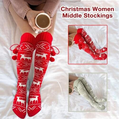Hot sale Christmas Women Warm Thigh High Sockings For Ladies Girls Fashion Cotton Middle Tube Socks Sexy Knitted Long Knee Socks