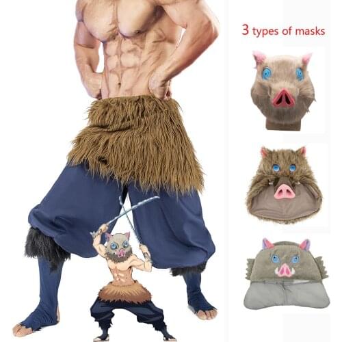 Hashibira Inosuke Demon Slayer Kimetsu No Yaiba Cosplay Costume Halloween Women Men Pants Wool Skirt Pig Head Mask