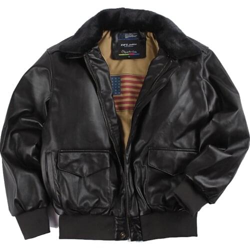 2021 Winter Vintage A2 leather jacket men streetwear Removable fur flight motorcycle bomber padded air force coat