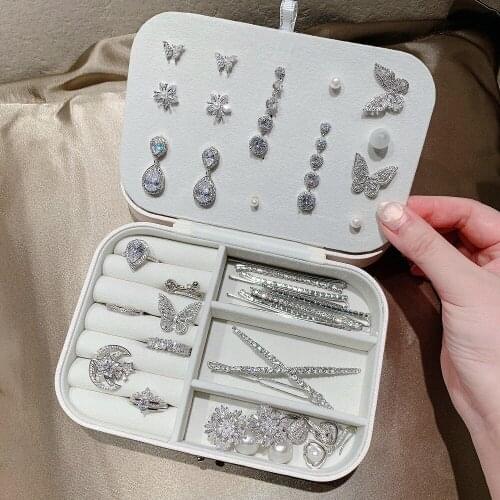 Multifunctional PU Leather Portable Fresh And Simple Jewelry Box 2 Layers Small Earring Ring Jewelry Packaging Box