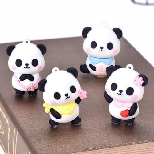 Cartoon Panda Figurines Animal Pendant Cute Soft Rubber Key Chain Ornament Handicraft Home Decoration Mini Room Decor Resin Toy