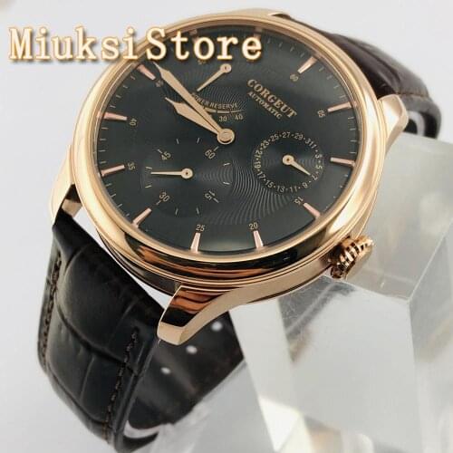 CORGEUT 40mm mens top luxury power reserve watch rose gold case black dial date Seagull ST1780 movement mens automatic watch