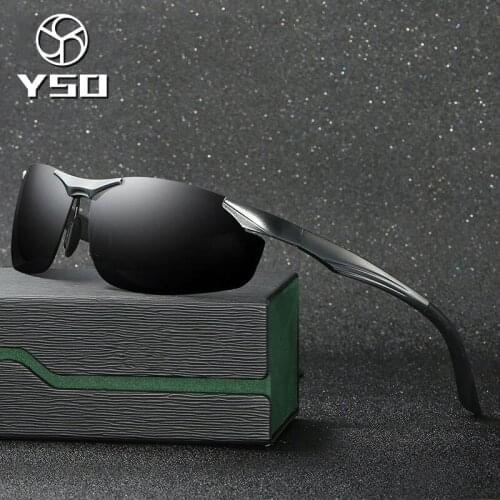 YSO Sunglasses Men Polarized UV400 Aluminium Magnesium Frame Sun Glasses Driving Glasses Semi Rimless Accessories For Men 8625