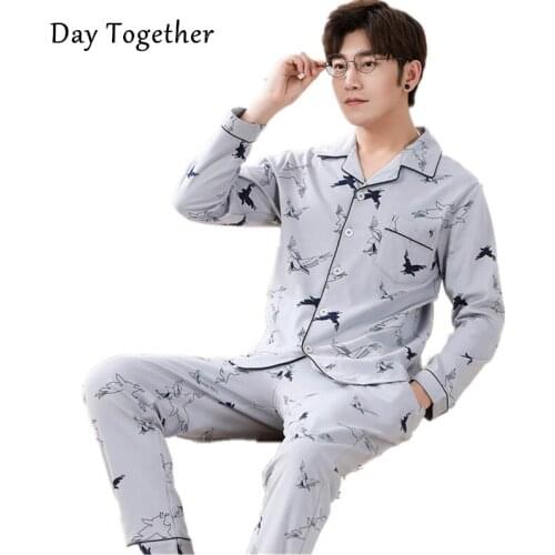 Mens pyjamas Set autumn cotton Long sleeve cardigan plus-size Sleeping Pajama Suits Homewear Loungewear Mens Home Clothes