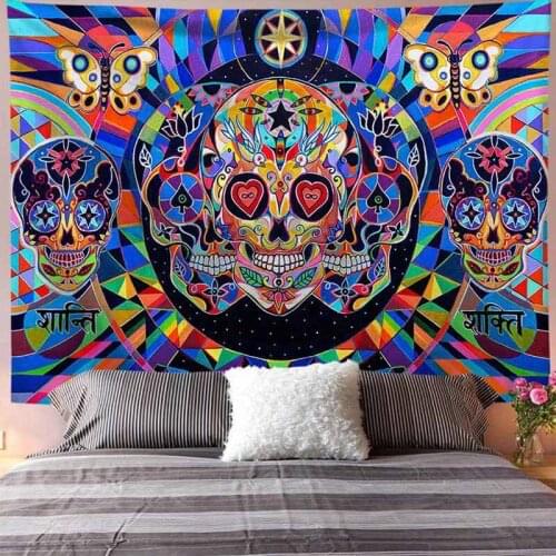 Skull Tapestry Wall Hanging Boho Floral Hippie Wall Tapestry Dorm Decor Wall Carpet Colorful Mandala Psychedelic Tapestry Fabric