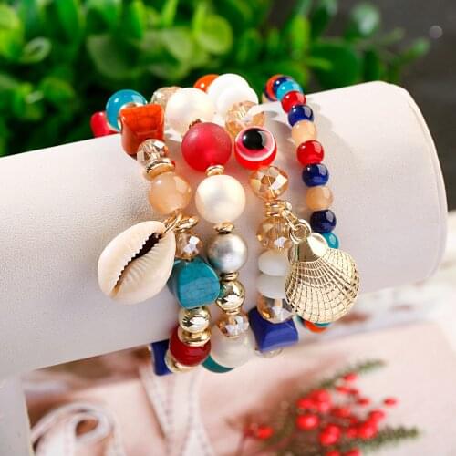 New Shell Beaded Bracelets For Women Jewelry For Girls Charm Bracelet Femme Evil Eye Pulseras Four Color Valentines Day Gifts