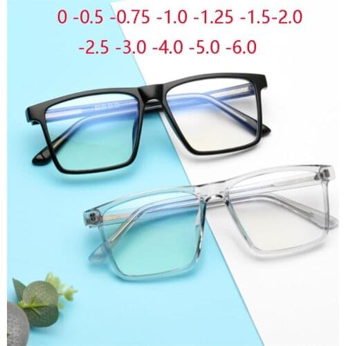 Anti Blue Rays Oversized Nearsighted Glasses Women Men TR90 Student Square Prescription Spectacles Diopter 0 -0.5 -0.75 To -6.0