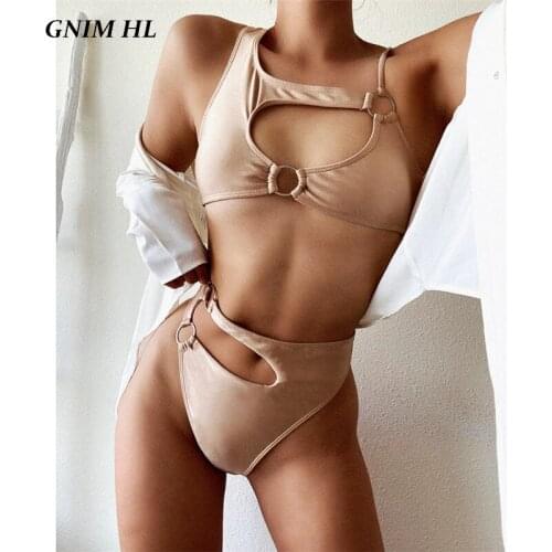 High Waist Solid Swimwear Women Sexy Hollow Out Bikini Mujer 2020 Summer High Cut Swimsuit Women Push Up Beachwear Bather Suit