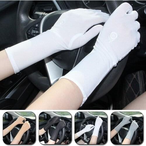 One Pair Stretch Sun Protection Driving Gloves Women Girls 2020 Summer Womens Thin Embroidery Etiquette Ceremony White Gloves