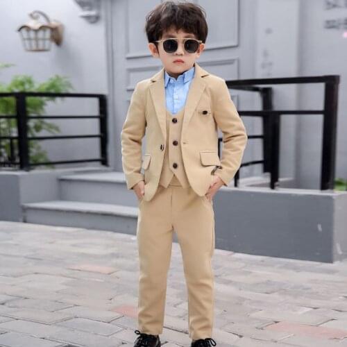 3 Colors Flower Boys Jacket Vest Pants 3Pcs Wedding Suit Kids Prom Party Tuxedo Dress Childrens Day Pinao Performance Costume