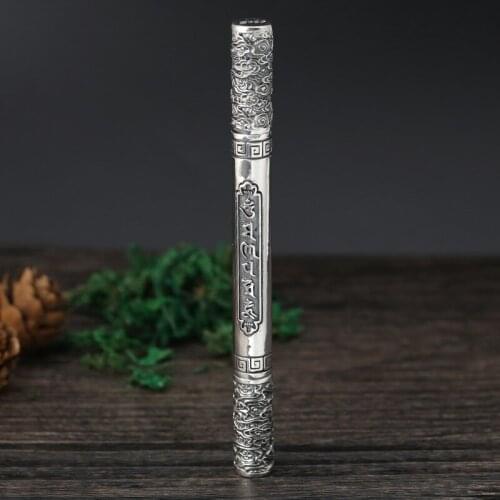 S925 Sterling Silver Meaning Gift Thai Silver Creative six-word Mantra Ruyi Gold Hoop Stick Ball Pen Personality Silver