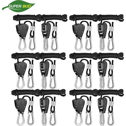 SUPERBUD 12pcs 1/8 Inch Heavy Duty Adjustable Grow Light Ratchet Rope Hanger Yoyo for Grow Light Fixtures Zinc Alloy Hook