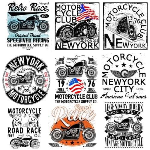 Iron on Patches Motorcycle Patches Clothing Applications Thermo Transfer for Clothes Biker Badges Stickers Punk DIY T-shirt E