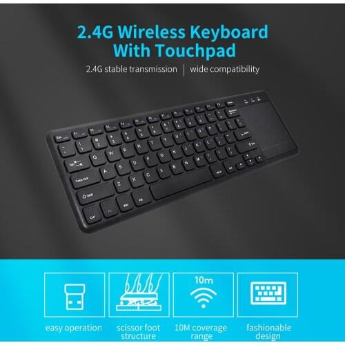 Ultra-thin 2.4G wireless keyboard with Multifunctional touchpad 78 Key office Portable Keyboard for Windows/Android Black