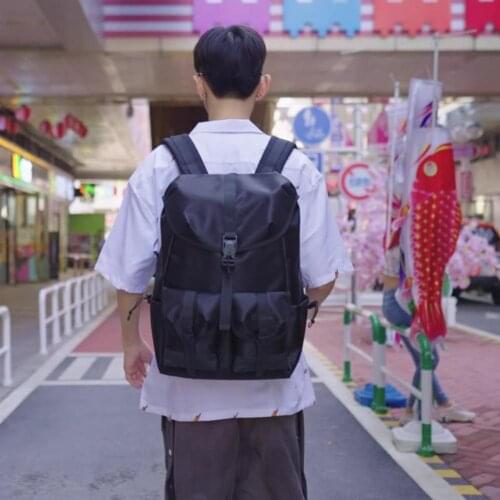 Backpack Large Capacity Breathable Black Multi-Pocket Street Student Backpack Stylish Buckle Design Shoulders Bag Travel Bag