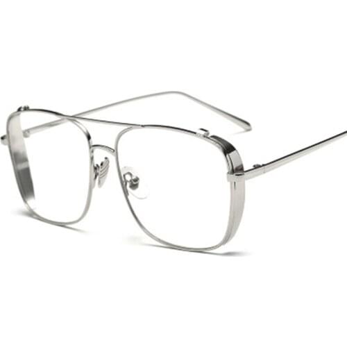 High End Big Square Steampunk Metal Clear Lens Sunglasses Women