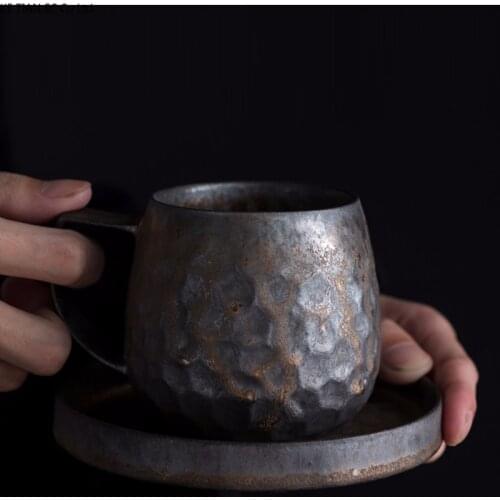 Japanese Ceramic Coffee Cup Handmade Retro Household Mug 300ml Creative Gilt Latte Cup Home Office Afternoon Tea Breakfast Mug