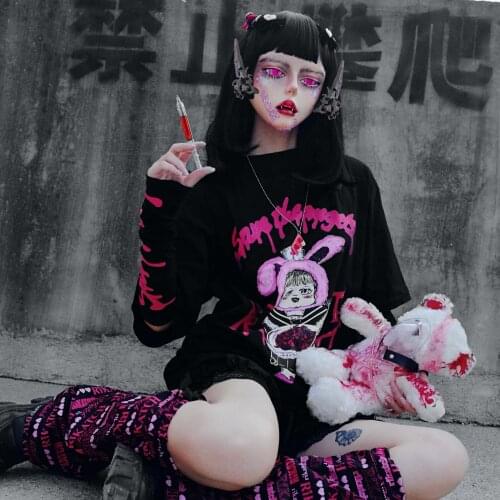 Cartoon Graphic T-shirt Women Character Print Loose Punk kpop T Shirts Pullover Top y2k Harajuku Street Tees Gothic Trend young