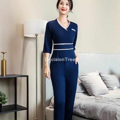 2021 women beauty salon work clothing hotel waiter work clothes spa uniform autumn short sleeve sauna foot bath uniforms
