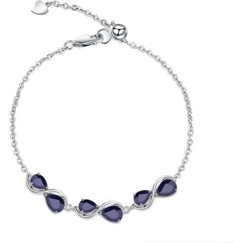 GEMS BALLET 925 Sterling Silver Gemstone Adjustable Bracelets 3.41Ct Natural Blue Sapphire Bracelet For Women Wedding Jewelry