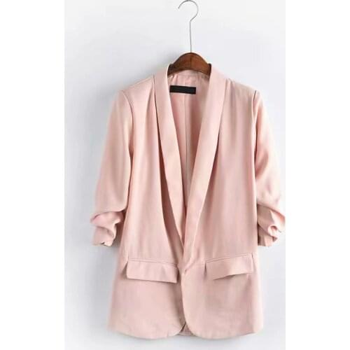 Solid Blazer Women Fold Long Sleeve Casual Blazer Jackets Elegant Pocket Office Ladies Workwear Blazer Women Autumn Blazer