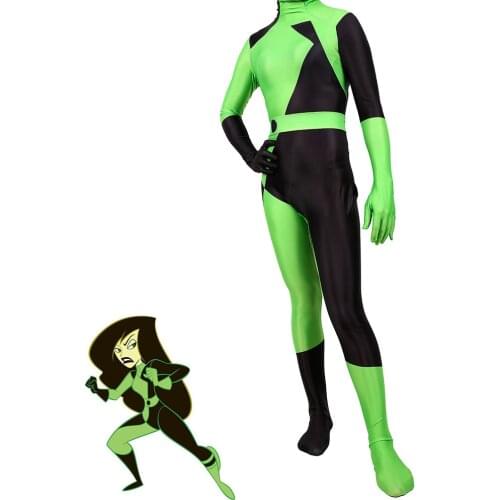 Shego Bodysuit Cosplay Costume Jumpsuits Halloween For Woman Bodysuit Adult Zentai Cosplay Costume