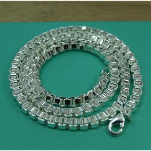 Fashion 925 Silver 4MM Box Chain Necklace Women Wedding Party Jewelry Gift