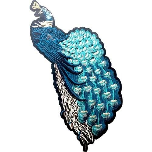1Pcs Large Beautiful Blue Peacock Sewing on Patches for Clothing Fashion T-Shirt Coat Embroidered Applique Patches LSHB920