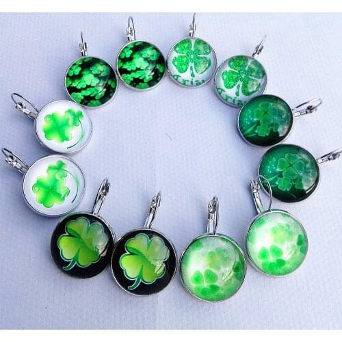 12pairs(Mixed 6 style)New style Clover ear pendants Lucky clover earrings four-leaf clover silver dangler earbob