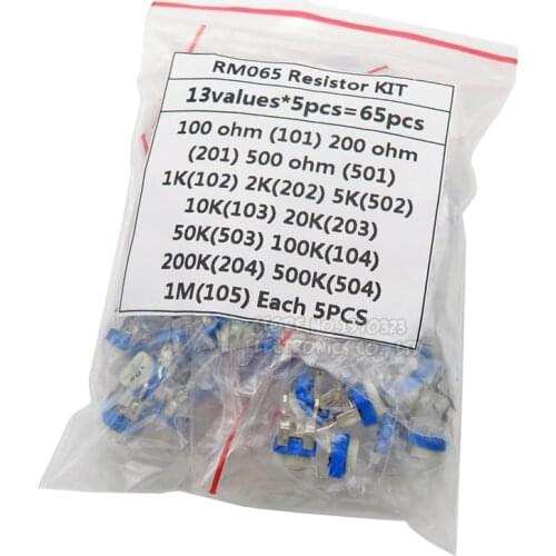13value*5PCS=65PCS RM065 Potentiometer Adjustable resistor 100/200/500/1K/2K/5K/10K/20K/50K/100K/200K/500K/1M Potentiometer kit