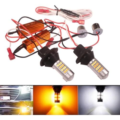 2Pcs P21W PY21W W21W LED Canbus Bulbs Error Free Car LED Turn Signal Lights DRL Dual Color 1156 BA15S T20 Auto Lamp